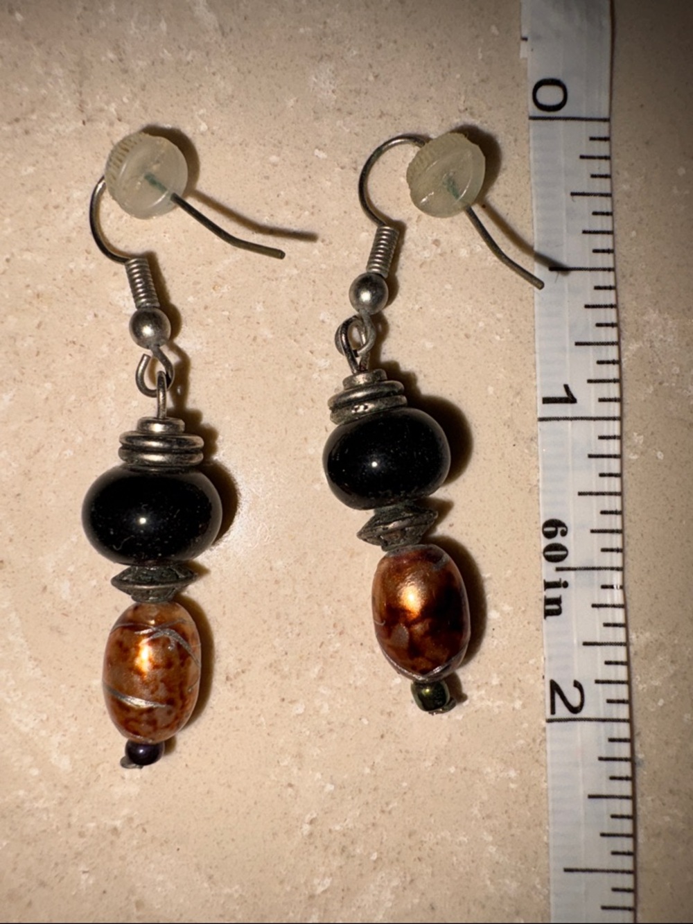 Beautiful Black (deep blue) and gold Beaded Drop Earrings